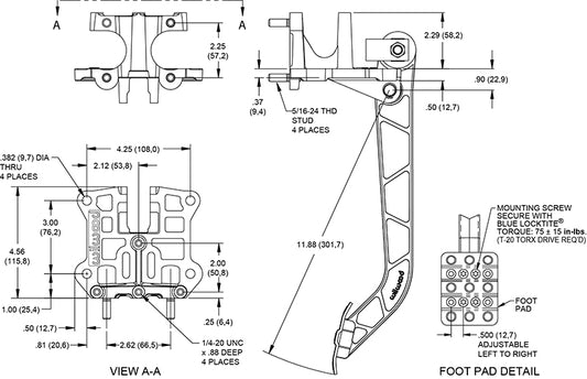 340-12509 - Wilwood Dual M/C Pedal Assembly