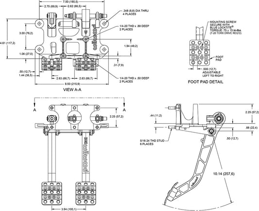 340-15073 - Wilwood Triple M/C Pedal Assembly