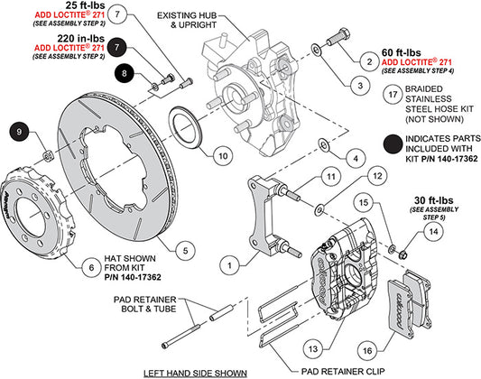 140-17362 - Wilwood Big Brake Kit - Front - 280x20mm Bi-Slotted - Forged Narrow Dynapro Anodized