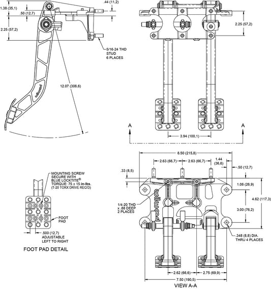340-15072 - Wilwood Triple M/C Pedal Assembly
