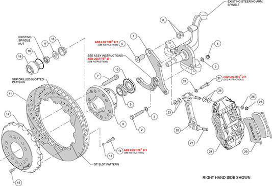 140-12460-DR - Wilwood Big Brake Kit - Front - 327x28mm Curved Slotted & Cross Drilled - Superlite 6R Red
