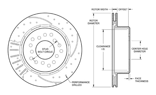 160-11521-BK - Wilwood SRP Rotor & Hat - 280x20mm Curved Slotted & Cross Drilled Right