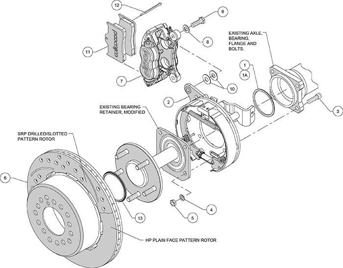 140-11348-DR - Wilwood Big Brake Kit - Rear - 309x20mm Curved Slotted & Cross Drilled - Dynalite Internal Red