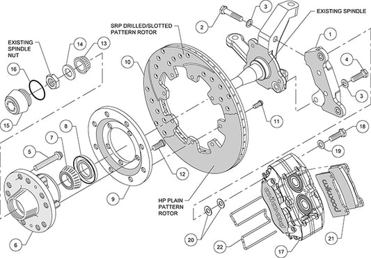 140-13378-DR - Wilwood Big Brake Kit - Front - 309x20mm Curved Slotted & Cross Drilled - Dynapro Dust-Boot Red