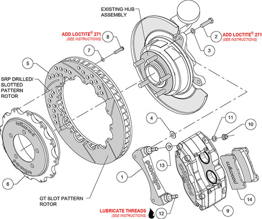 140-9286-R - Wilwood Big Brake Kit - Rear - 327x28mm Bi-Slotted - Dynapro Dust Seal Radial Mount Red