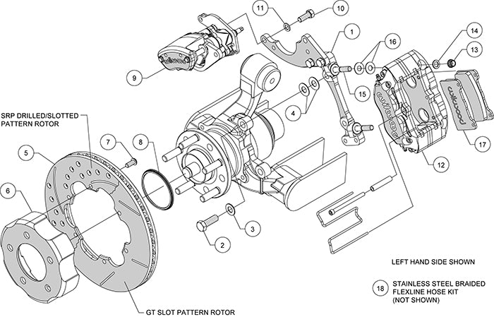 140-14089-D - Wilwood Big Brake Kit - Rear - 280x20mm Curved Slotted & Cross Drilled - Dynapro Radial Mount Black