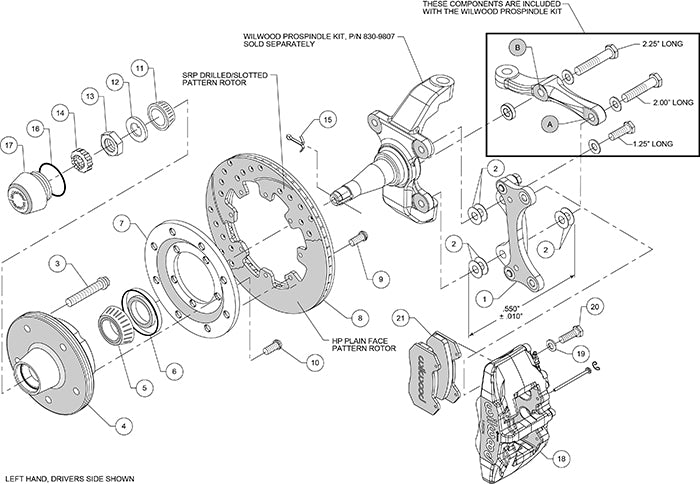 140-14533-DR - Wilwood Big Brake Kit - Front - 309x20mm Curved Slotted & Cross Drilled - Dynapro 6 Red