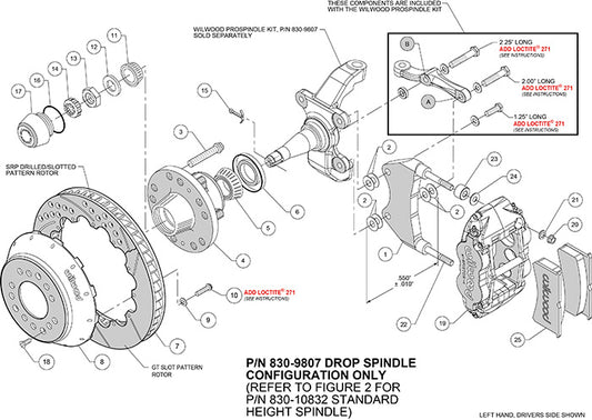 140-9920-DR - Wilwood Big Brake Kit - Front - 355x28mm Curved Slotted & Cross Drilled - Superlite 6R Red