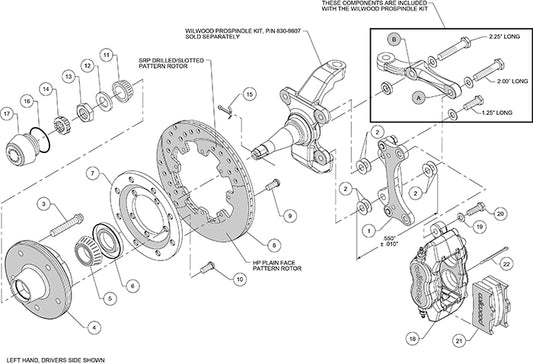140-14532-D - Wilwood Big Brake Kit - Front - 309x20mm Curved Slotted & Cross Drilled - Dynalite Internal Black
