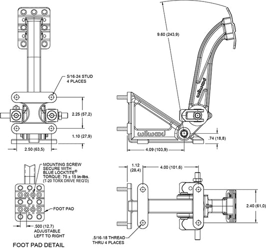 340-13831 - Wilwood Dual M/C Pedal Assembly