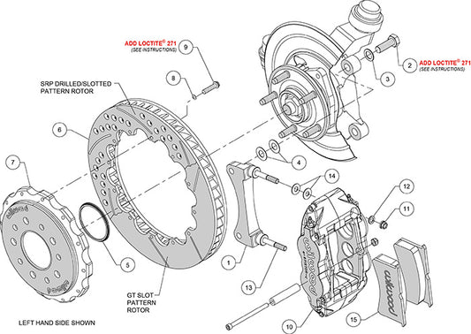 140-13880-DR - Wilwood Big Brake Kit - Front - 327x32mm Curved Slotted & Cross Drilled - Superlite 6R Red