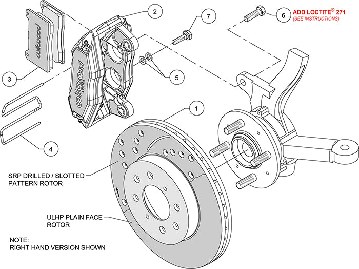 140-12996-DR - Wilwood Big Brake Kit - Front - 262x21mm Curved Slotted & Cross Drilled - Forged DPHA Red