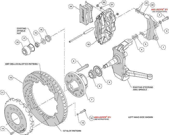 140-12307-DR - Wilwood Big Brake Kit - Front - 327x28mm Curved Slotted & Cross Drilled - Superlite 6R Red