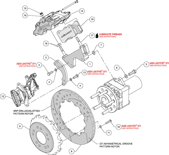 140-14263-D - Wilwood Big Brake Kit - Rear - 355x20mm Curved Slotted & Cross Drilled - AERO4 Black
