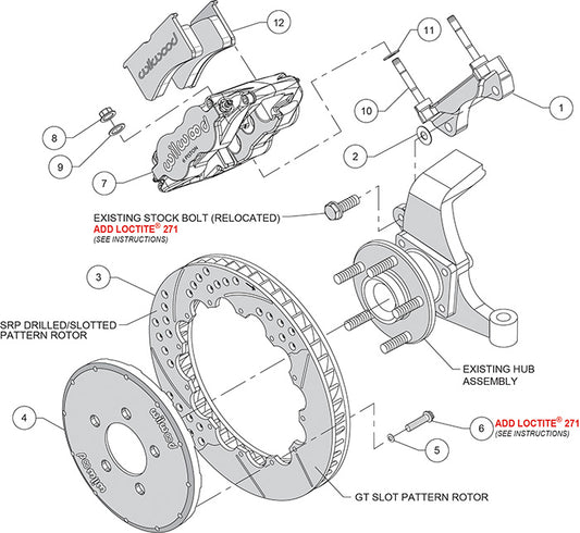 140-9833-DR - Wilwood Big Brake Kit - Front - 332x32mm Curved Slotted & Cross Drilled - Superlite 6R Red