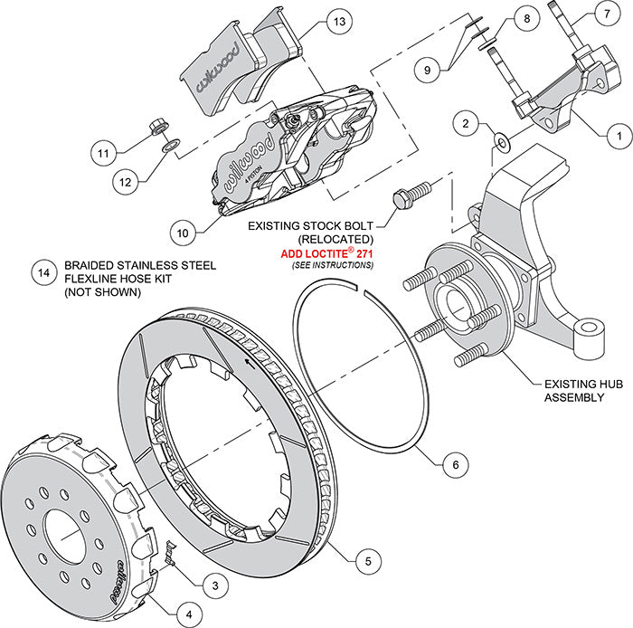 140-14074 - Wilwood Big Brake Kit - Front - 332x32mm Bi-Slotted - Forged Superlite 4R Anodized