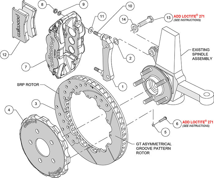 140-8921-DR - Wilwood Big Brake Kit - Front - 332x32mm Curved Slotted & Cross Drilled - Superlite 6R Red