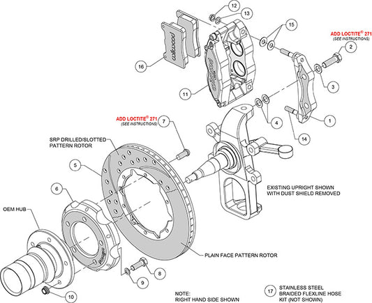 140-15395-D - Wilwood Big Brake Kit - Front - 280x20mm Curved Slotted & Cross Drilled - Dynapro Dust Seal Radial Mount Black