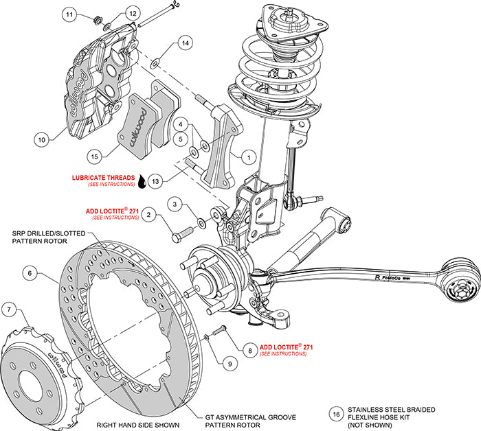 140-13886-D - Wilwood Big Brake Kit - Front - 355x32mm Curved Slotted & Cross Drilled - AERO6 Black