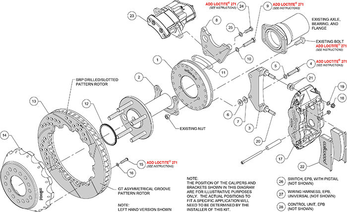 140-16131-DR - Wilwood Big Brake Kit - Rear - 327x28mm Curved Slotted & Cross Drilled - Superlite 4R Red