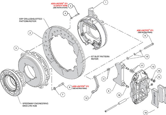 140-11877-DR - Wilwood Big Brake Kit - Rear - 327x20mm Curved Slotted & Cross Drilled - Superlite 4R Red