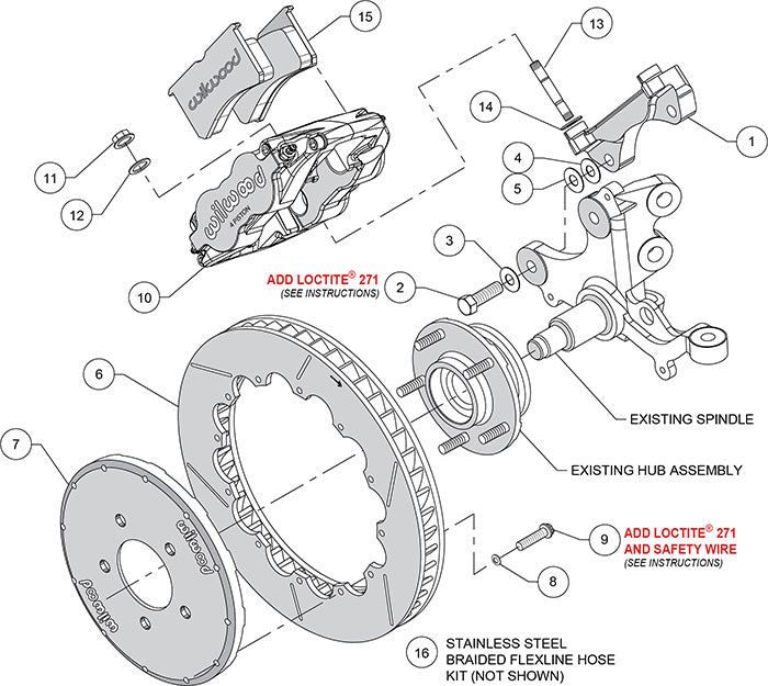 140-14113 - Wilwood Big Brake Kit - Front - 327x32mm Bi-Slotted - Forged Superlite 6R Anodized