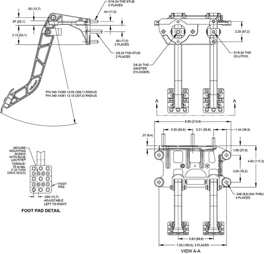 340-14360 - Wilwood Pedal Assembly Tandem Master/Clutch