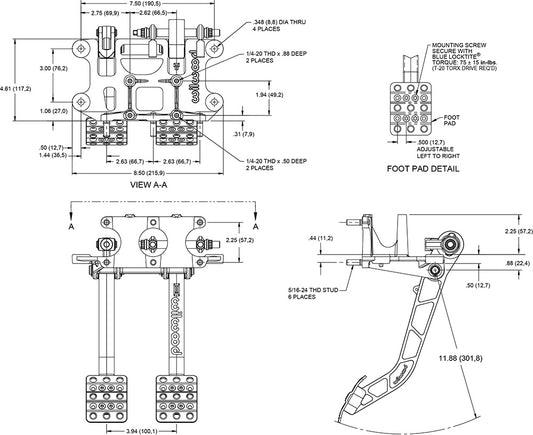 340-15074 - Wilwood Triple M/C Pedal Assembly