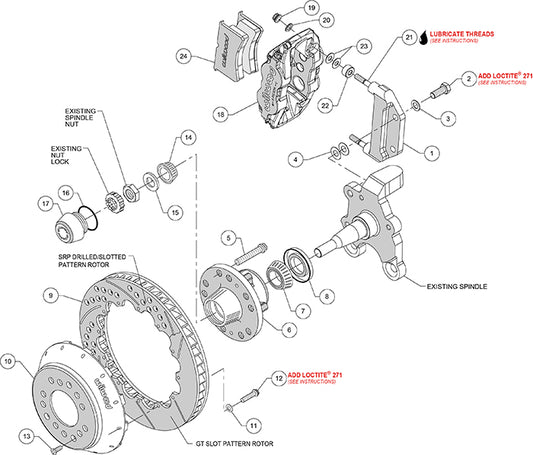 140-14277-DR - Wilwood Big Brake Kit - Front - 355x28mm Curved Slotted & Cross Drilled - Superlite 6R Red