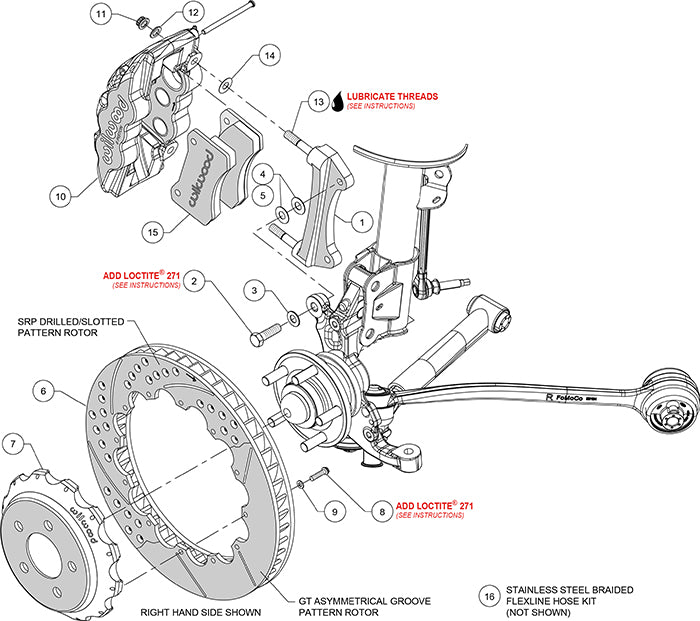 140-13887-D - Wilwood Big Brake Kit - Front - 381x32mm Curved Slotted & Cross Drilled - AERO6 Black