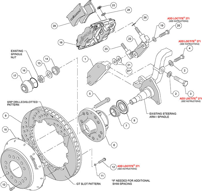 140-10219-DR - Wilwood Big Brake Kit - Front - 327x28mm Curved Slotted & Cross Drilled - Superlite 6R Red