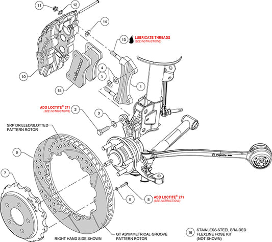 140-13887-R - Wilwood Big Brake Kit - Front - 381x32mm Bi-Slotted - AERO6 Red