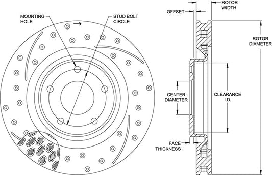 160-14042-BK - Wilwood SRP Rotor & Hat - 325x32mm Slotted_Drilled_curved Right