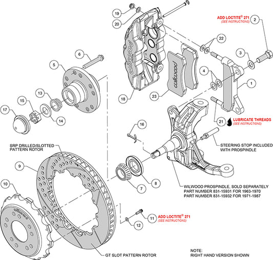 140-15943-D - Wilwood Big Brake Kit - Front - 355x32mm Curved Slotted & Cross Drilled - AERO6 Black