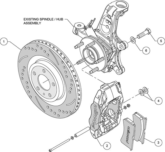 140-15175-DR - Wilwood Big Brake Kit - Front - 325x32mm Curved Slotted & Dimple Drilled - SLC56 Red
