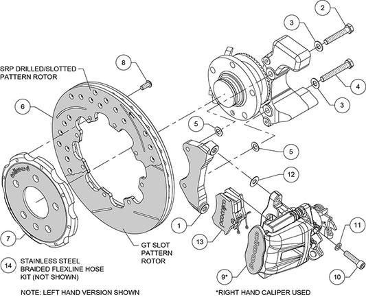 140-14591-DR - Wilwood Big Brake Kit - Rear - 309x20mm Curved Slotted & Cross Drilled - CPB Red