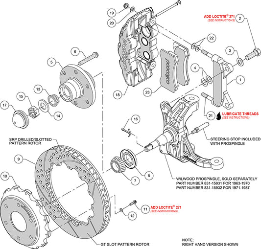 140-15947-DR - Wilwood Big Brake Kit - Front - 355x32mm Curved Slotted & Cross Drilled - AERO6 Red