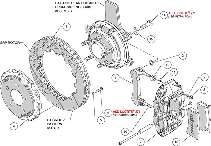 140-9119-D - Wilwood Big Brake Kit - Rear - 355x28mm Curved Slotted & Cross Drilled - Superlite 4R Black