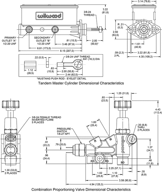 261-14158-P - Wilwood M/C Kit Mustang W/P-Valve