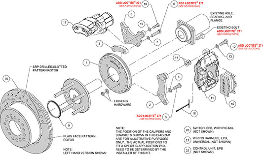 140-16164-DR - Wilwood Big Brake Kit - Rear - 309x20mm Curved Slotted & Cross Drilled - Dynalite Internal Red