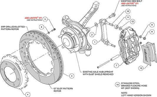 140-14578-D - Wilwood Big Brake Kit - Front - 355x28mm Curved Slotted & Cross Drilled - Superlite 6R Black