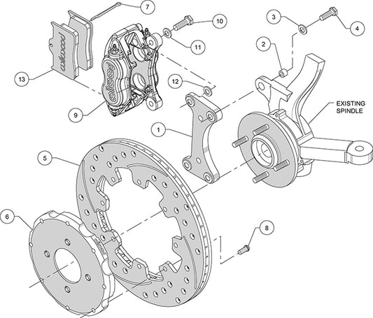 140-7015-D - Wilwood Big Brake Kit - Front - 309x20mm Curved Slotted & Cross Drilled - Dynalite Internal Black