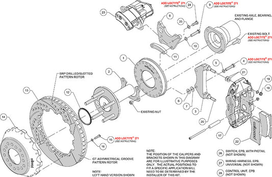 140-16143-DR - Wilwood Big Brake Kit - Rear - 327x28mm Curved Slotted & Cross Drilled - Superlite 4R Red
