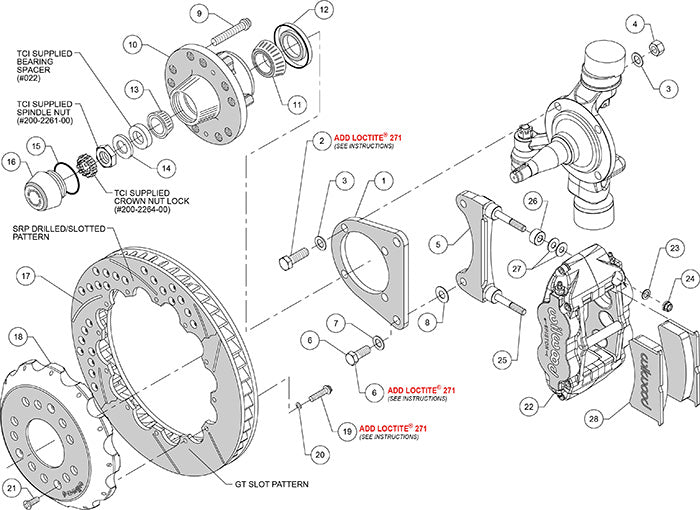 140-13225-DP - Wilwood Big Brake Kit - Front - 355x28mm Curved Slotted & Cross Drilled - Superlite 6R Polished