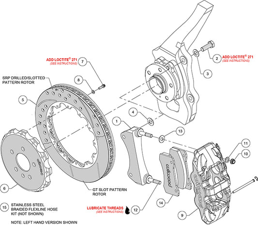 140-14584-DR - Wilwood Big Brake Kit - Front - 355x32mm Curved Slotted & Cross Drilled - AERO6 Red