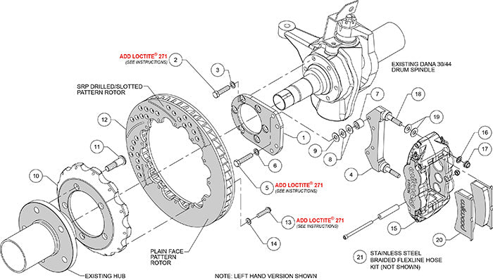 140-13304-DR - Wilwood Big Brake Kit - Front - 327x32mm Curved Slotted & Cross Drilled - Superlite 6R Red
