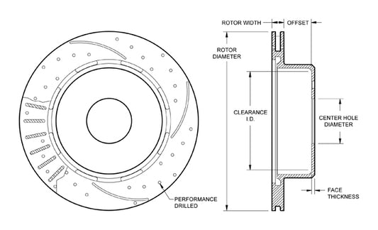 160-11553-BK - Wilwood SRP Rotor & Hat - 280x20mm Curved Slotted & Cross Drilled Left