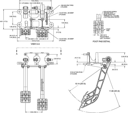 340-15075 - Wilwood Triple M/C Pedal Assembly