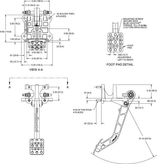 340-15076 - Wilwood Dual M/C Pedal Assembly