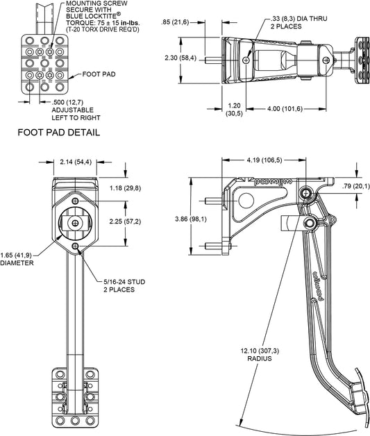 340-13834 - Wilwood Pedal Assembly Single M/C Aluminum Base